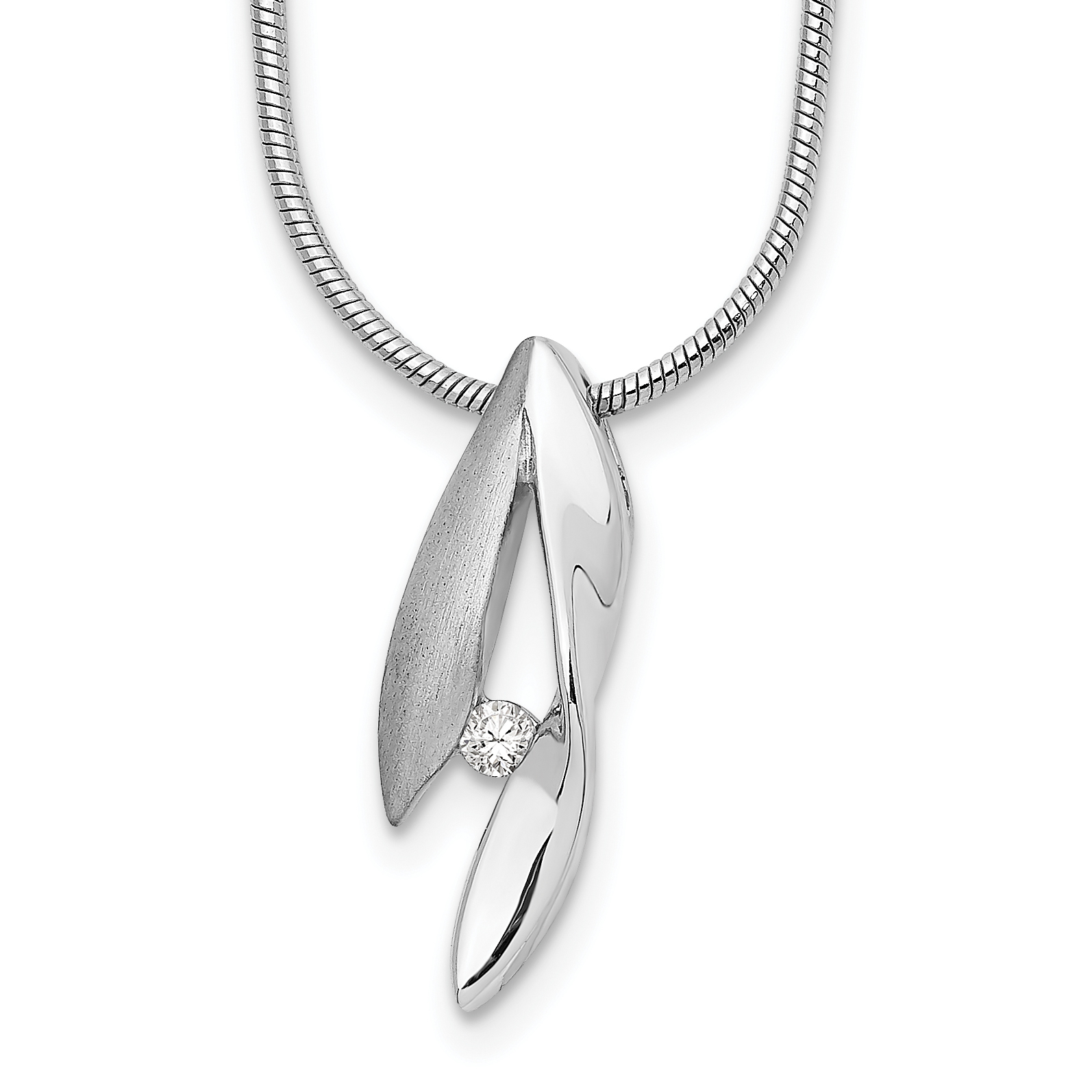 925 Sterling Silver Rh Satin And Polished 18 Inch Diamond Necklace, 2